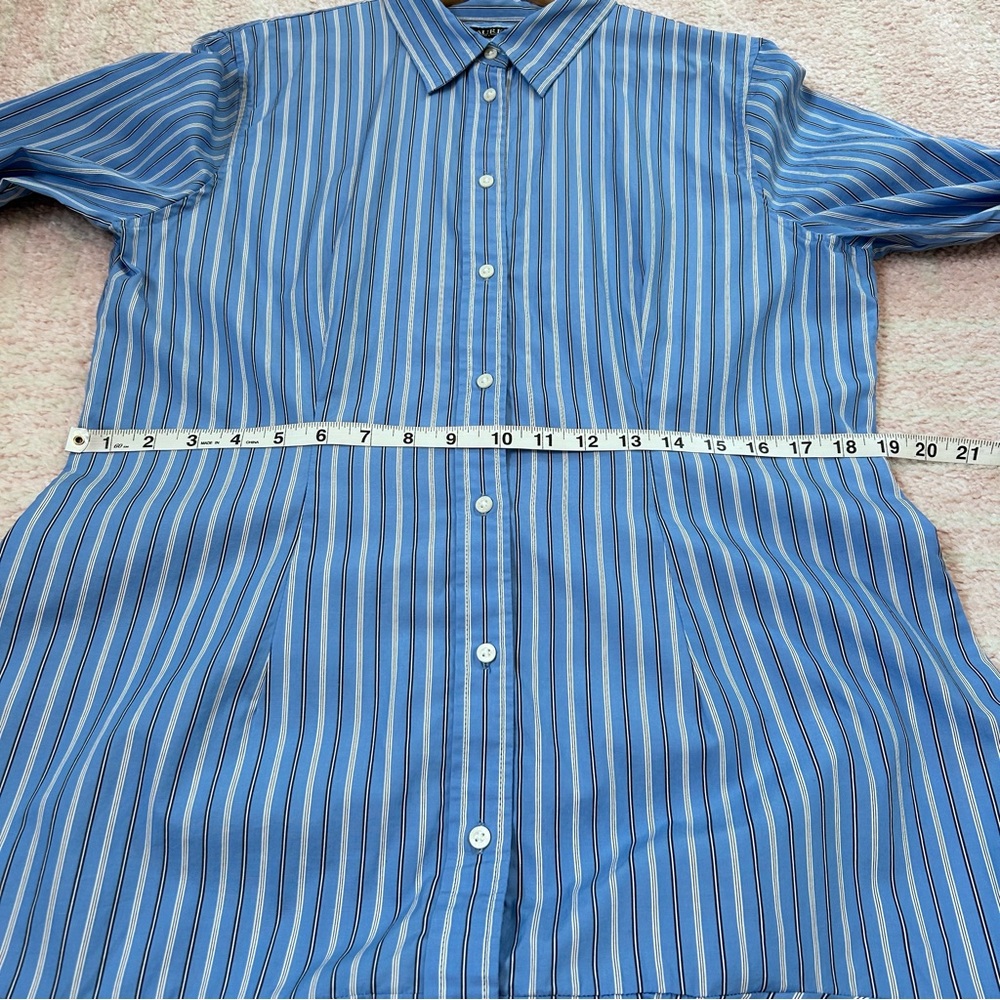 Lauren Ralph Lauren Blue Black White Striped Shirt Dress Button Front Size 16 - Picture 8 of 11